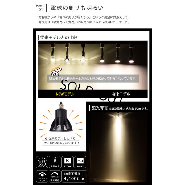 画像5: ダクトレール用スポットライトショート器具セット LED電球 E11 高演色Ra92 調光器対応 フリッカーフリー 狭角15° Blackモデル 電球色2700K 520lm 7W(ダイクロハロゲン60W相当) JDRφ50タイプ + LCX100E112BKショートセット 2年保証