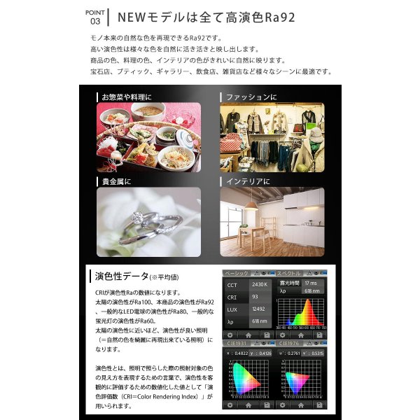 画像8: ダクトレール用スポットライト器具セット LED電球 E11 高演色Ra92 調光器対応 フリッカーフリー 中角24° Whiteモデル 濃い電球色2400K 510lm 7W(ダイクロハロゲン60W相当) JDRφ50タイプ + AR-RB-Wセット 2年保証