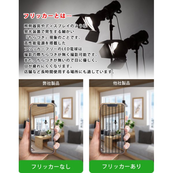 画像5: LED電球　12W　口金E26　調光器対応　高演色Ra92　フリッカーフリー　Whiteモデル　ビーム球・レフ球100W相当　昼白色5000K　+ BAR26(WH/BK)器具セット　2年保証