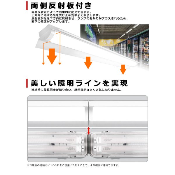 画像5: 【3年保証】LEDベースライト 防水 防雨 防湿型 IP65 蛍光灯 40W型 2灯相当 32.5W 5200lm 笠付トラフ型 傘付き 器具一体型 直管タイプ 天井直付け 高輝度 演色性Ra84 昼白色(5000K)/昼光色(6000K) 照射角度180° 薄型 フリッカーフリー ノイズレス 同梱不可