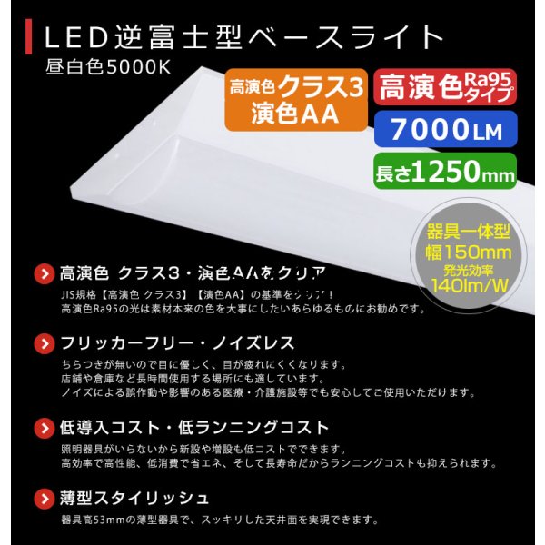 画像4: 【即納】 LEDベースライト 【高演色 クラス3】 【演色AA】 【3年保証】 高演色 Ra95 蛍光灯 40W型 2灯相当 50W 7000lm 逆富士型 器具一体型 直管タイプ 天井直付け 昼白色(5000K) 照射角度180° 薄型 フリッカーフリー ノイズレス 同梱不可