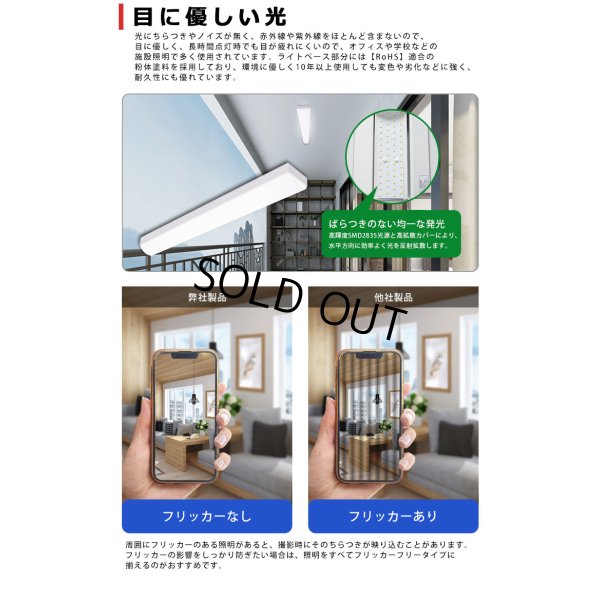 画像5: 【即納】【3年保証】LEDベースライト 蛍光灯 20W型 2灯相当 16W 2560lm トラフ型 器具一体型 直管タイプ 天井直付け 高輝度 演色性Ra84 昼白色(5000K)/昼光色(6000K) 照射角度180° 薄型 フリッカーフリー ノイズレス 同梱不可