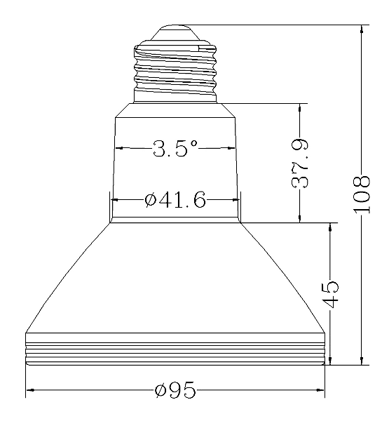 BeeLIGHTのLED電球「BH-1226RC-BK-TW-15-60」の姿図。