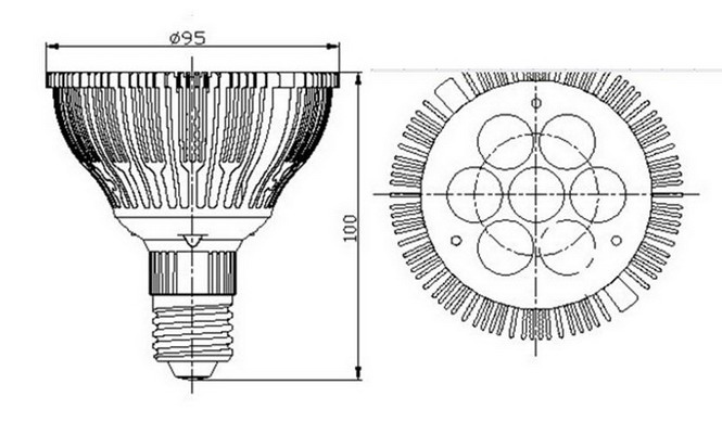 BeeLIGHTのLED電球「BH-0826H2」の姿図。