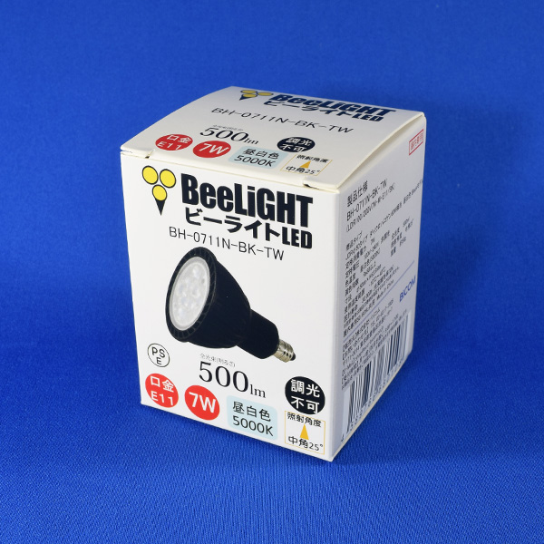 BeeLIGHTのLED電球「BH-0711N-BK-TW」のカラー箱。