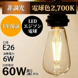 画像2: LED電球 E26 エジソン電球 エジソン球 6W 電球色2700K クリアタイプ 60W相当 1年保証