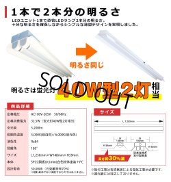 画像3: 【3年保証】LEDベースライト 蛍光灯 40W型 2灯相当 32.5W 5200lm 笠付トラフ型 傘付き 器具一体型 直管タイプ 天井直付け 高輝度 演色性Ra84 昼白色(5000K)/昼光色(6000K) 照射角度180° 薄型 フリッカーフリー ノイズレス 同梱不可