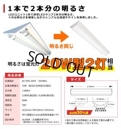 画像3: 【即納】【3年保証】LEDベースライト 蛍光灯 20W型 2灯相当 10W 1600lm 逆富士型 器具一体型 直管タイプ 天井直付け 高輝度 演色性Ra84 昼白色(5000K)/昼光色(6000K) 照射角度180° 薄型 フリッカーフリー ノイズレス 同梱不可