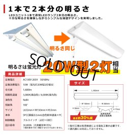 画像3: 【3年保証】LEDベースライト 蛍光灯 20W型 2灯相当 10W 1600lm 逆富士型 器具一体型 プルスイッチ付 直管タイプ 直付け 高輝度 演色性Ra84 昼白色(5000K)/昼光色(6000K) 照射角度180° 薄型 フリッカーフリー ノイズレス 天井 壁面 棚下 照明 同梱不可