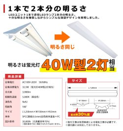 画像3: 【3年保証】LEDベースライト 高演色 Ra92 蛍光灯 40W型 2灯相当 32.5W 3900lm 逆富士型 器具一体型 直管タイプ 天井直付け 昼白色(5000K) 照射角度180° 薄型 フリッカーフリー ノイズレス 同梱不可