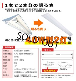 画像3: 【生産終了品 在庫限り】【即納】【3年保証】LEDベースライト 高演色 Ra92 蛍光灯 40W型 2灯相当 32.5W 3900lm 逆富士型 器具一体型 直管タイプ 天井直付け 昼白色(5000K) 照射角度180° 薄型 フリッカーフリー ノイズレス 同梱不可
