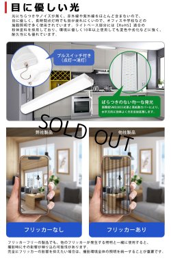 画像5: 【3年保証】LEDベースライト 蛍光灯 20W型 2灯相当 16W 2560lm トラフ型 器具一体型 プルスイッチ付 直管タイプ 直付け 高輝度 演色性Ra84 昼白色(5000K)/昼光色(6000K) 照射角度180° 薄型 フリッカーフリー ノイズレス 天井 壁面 棚下 照明 同梱不可